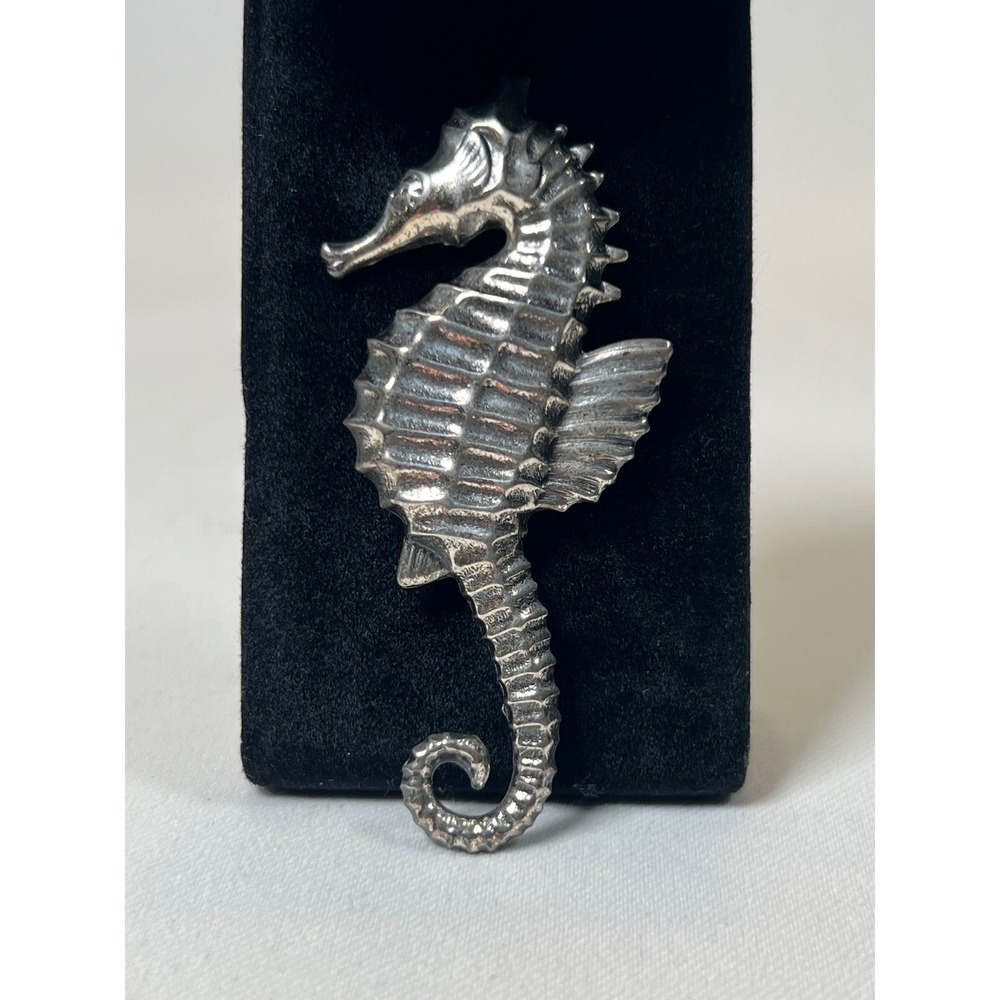 Vintage Sterling Silver Seahorse Brooch Nautical Marine Pin Textured 2.75 Inch
